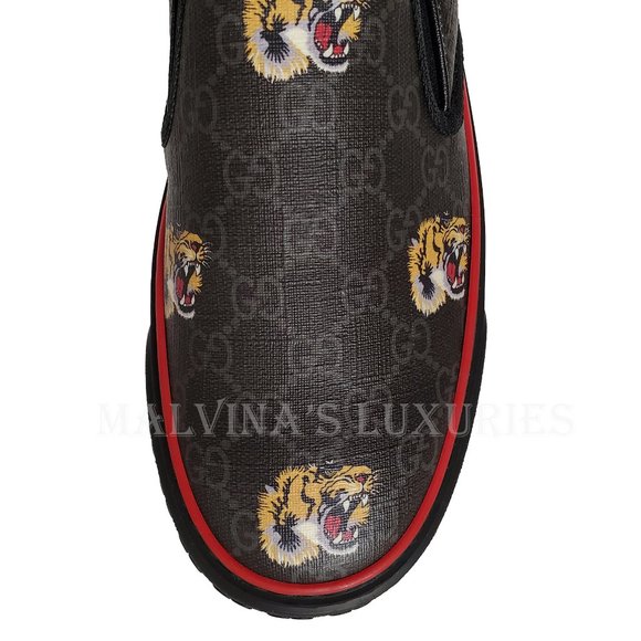 GUCCI SHOES MENS 1977 TENNIS SLIP ON SNEAKERS GG SUPREME TIGER - Picture 10 of 16